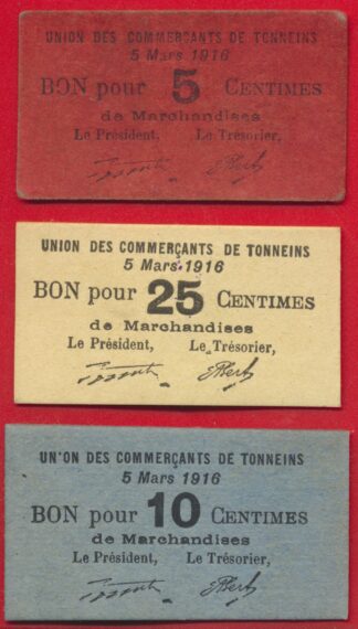 lot-billet-ticket-carton-reims-5 -centimes-10-c-25-c-tonneins1916