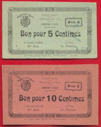 lot-billet-ticket-carton-reims-5 -centimes-10-c-albi-serie-c