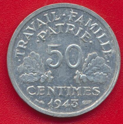 50 Centimes - Etat Français - 1943 B – Image 2